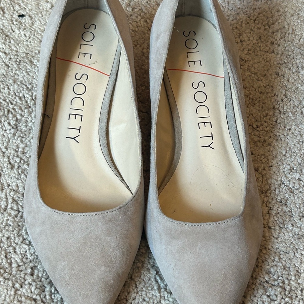 Sole Society Andorra Block Heeled Pumps - Taupe Suede; size 8M
